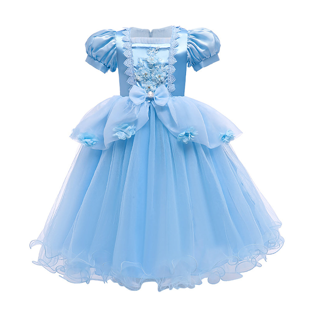 IMEKIS Cinderella Costume for Toddler Girls Princess Costumes Cinderella Dress Up Jewelry Set Crown Fairy Wand Baby Kids Halloween Cosplay Role Play Birthday Outfit 9-10 Years Light Blue