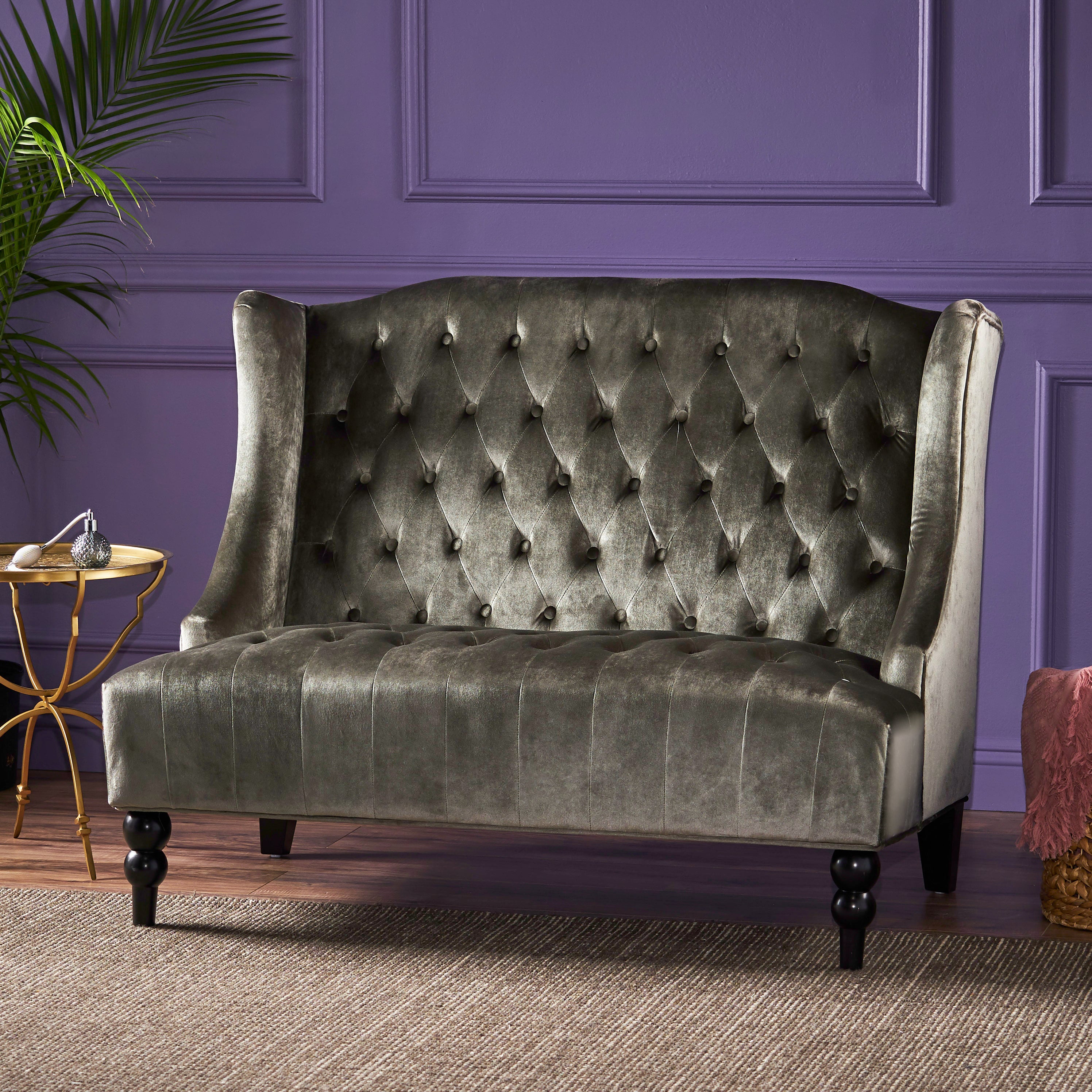 Leona French Style High Back Tufted Winged Velvet Loveseat