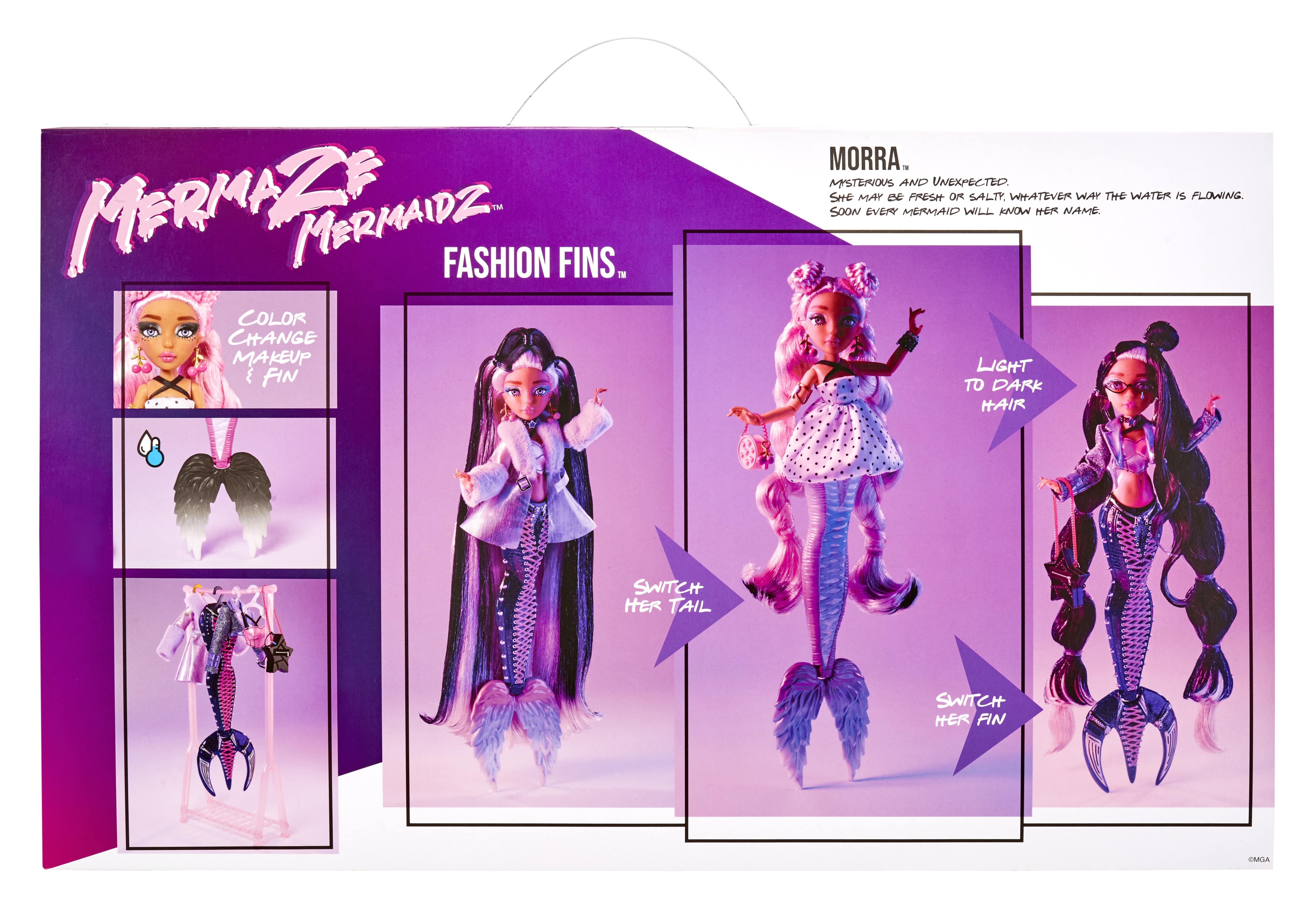 Mermaze Mermaidz Fashion Fins Morra Customizable Fashion Doll with Mix & Match Tails, Color Change Fin and Makeup, Surprise Hair Color