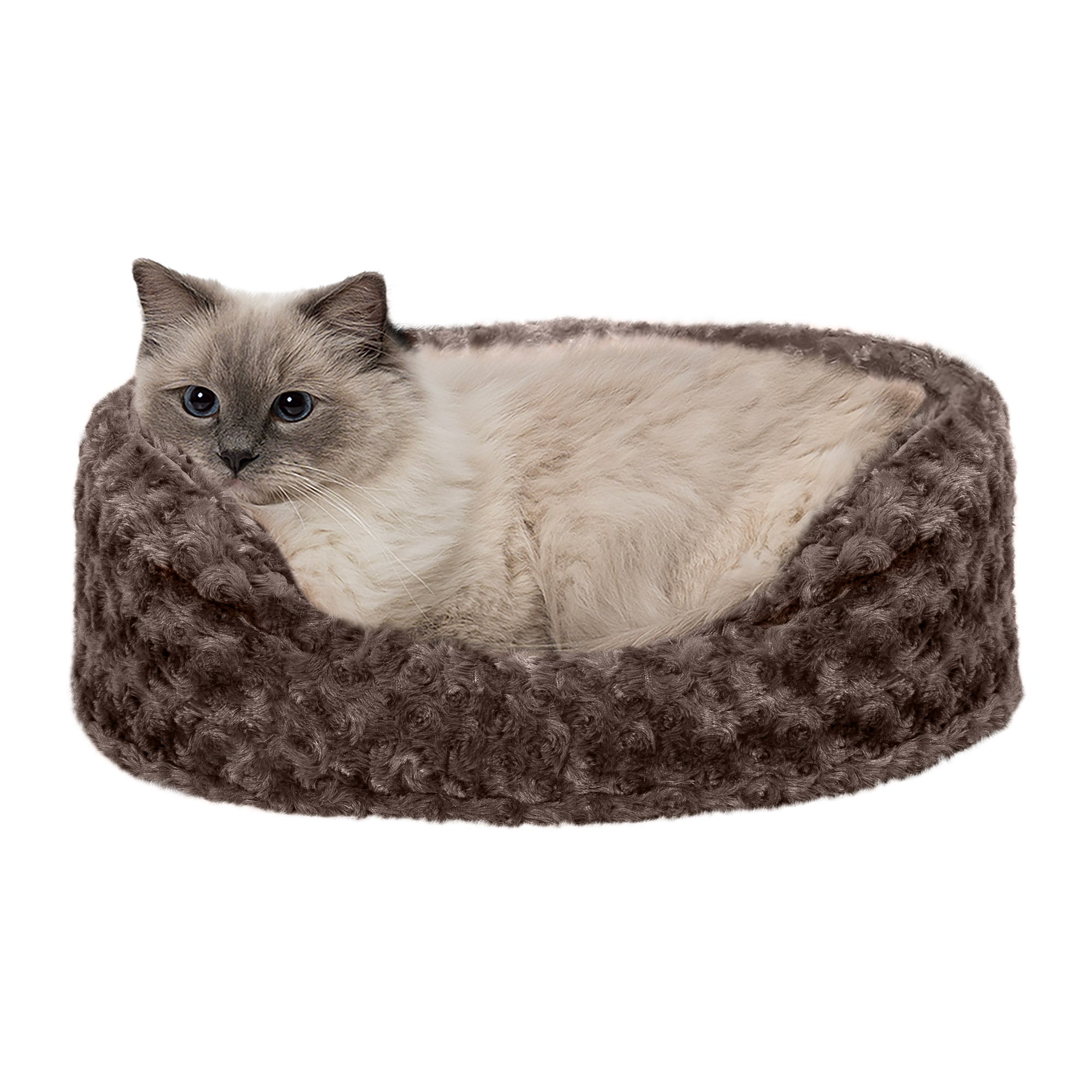FurHaven | Oval Ultra Plush Pet Bed for Dogs and Cats， Chocolate， Small