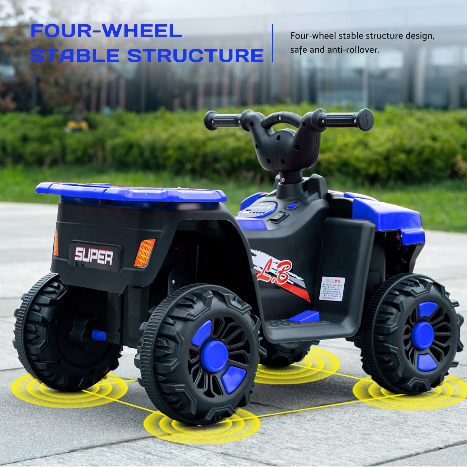 Werseon Kids Ride On ATV，Electric 4-Wheeler Car，6V Battery Powered Electric Vehicle with LED Lights， Blue