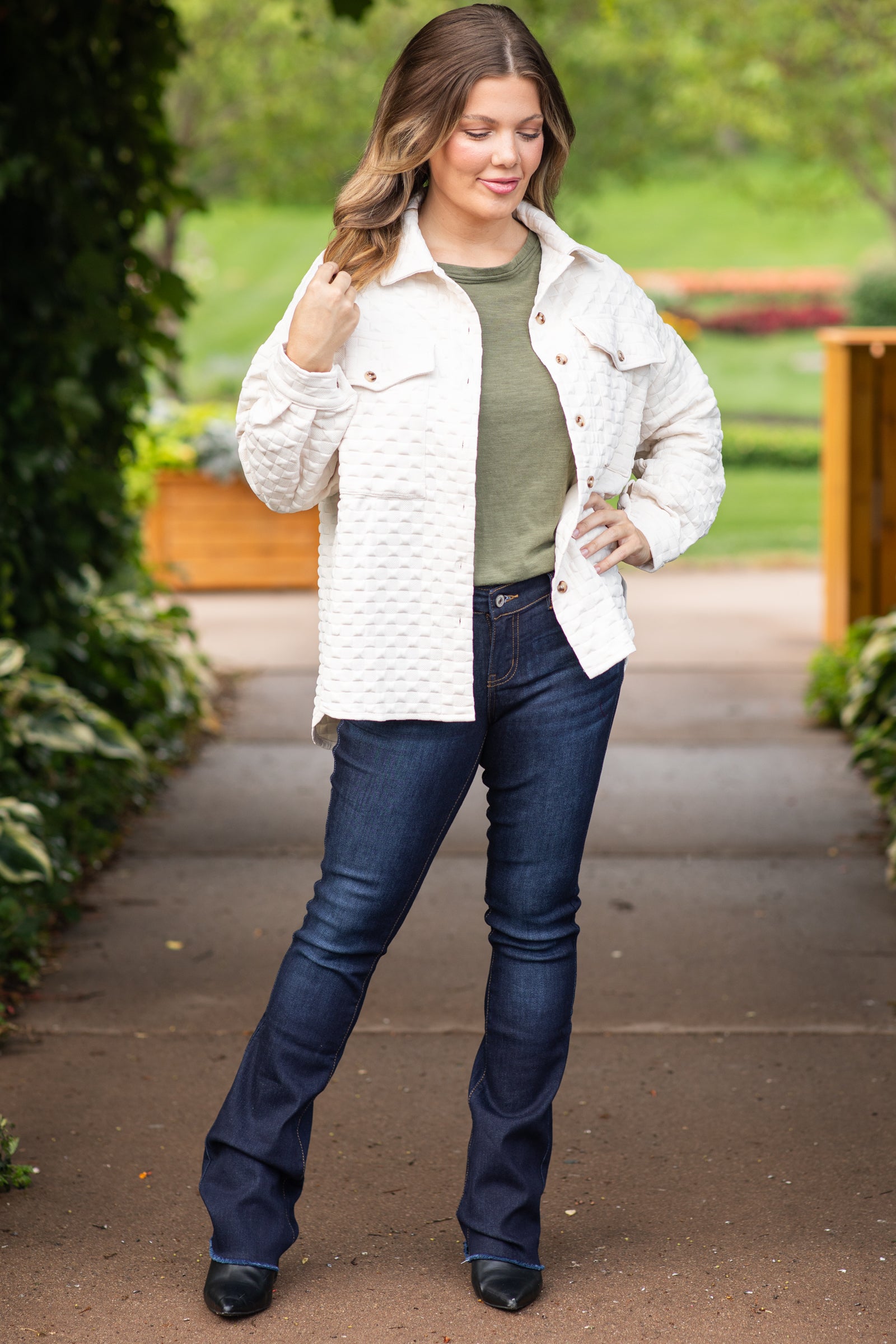 Ivory Textured Knit Shacket