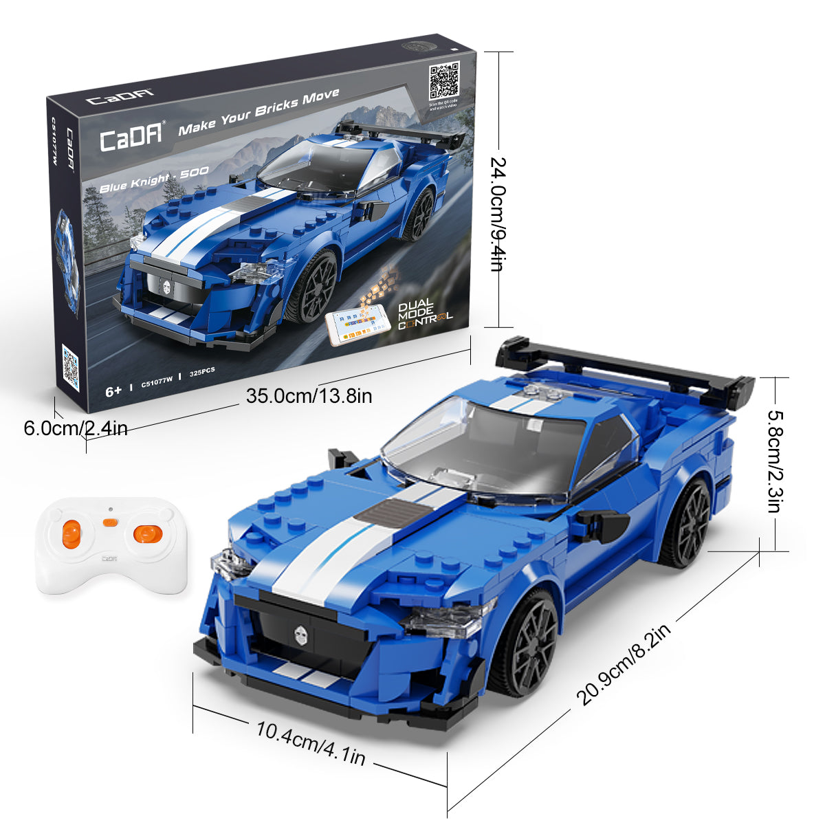 CaDA® Blue Warrior GT500 Supercar Programmable Remote Control Sports Car Model Building Block Toy C51077W Building Kit and Engineering Toy for Kids (325 Pieces)