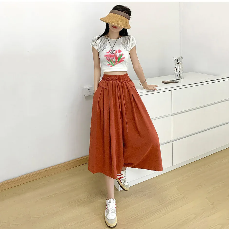 2023 Summer Thin Casual High Waist Large Size Slim Ice Silk Wide Leg