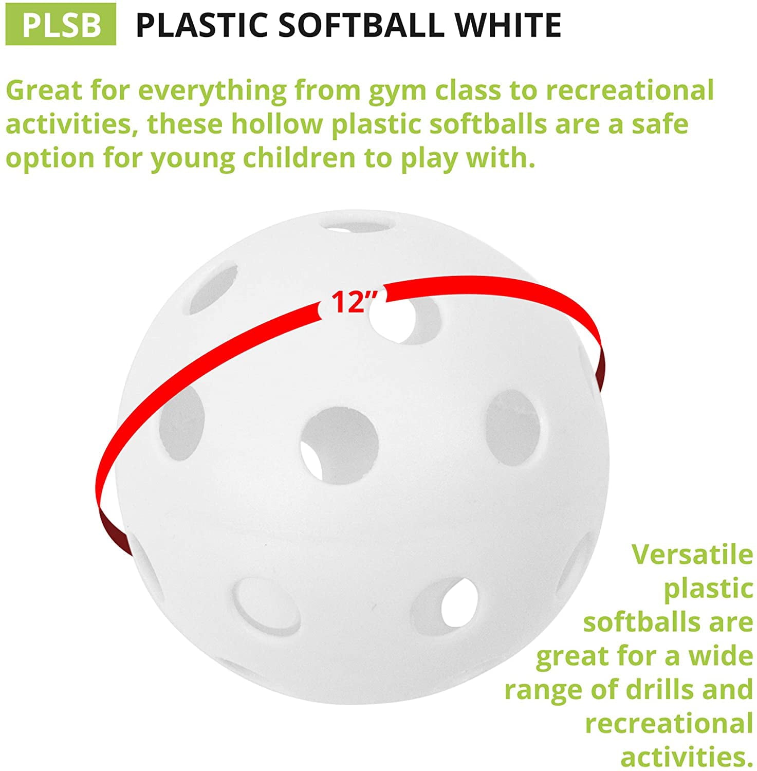 Champion Sports White Plastic hollow Softballs， Pack of 12