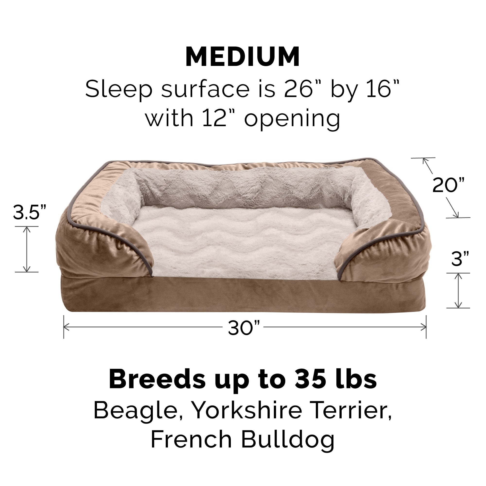FurHaven Pet Products | Convolute Orthopedic Perfect Comfort Velvet Waves Sofa-Style Couch Pet Bed for Dogs and Cats， Brownstone， Medium
