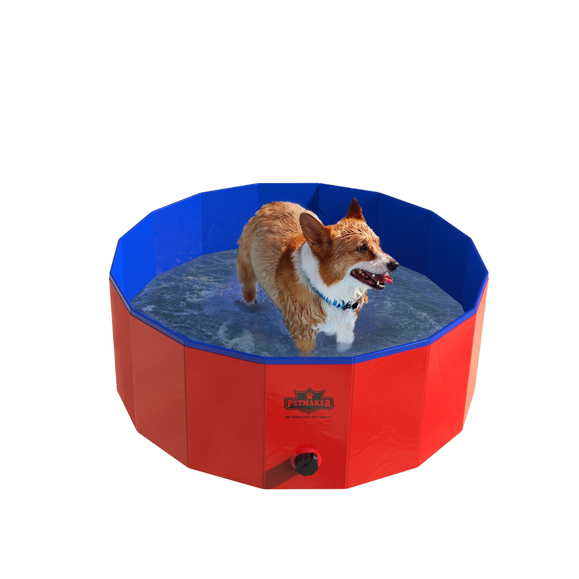 Dog Pool - Portable， Foldable 30.5-Inch Doggie Pool with Drain and Carry Bag - Pet Swimming Pool for Bathing or Play by PETMAKER (Red)