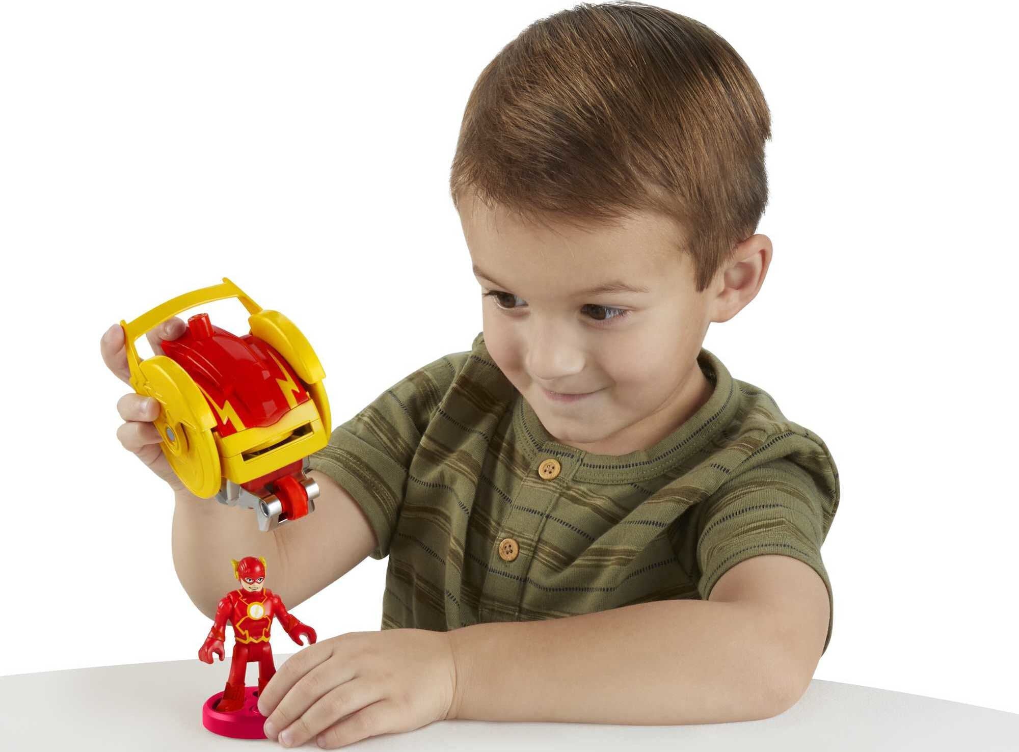 Imaginext DC Super Friends Head Shifters The Flash and Speed Force Cycle Figure Set， 4 Pieces
