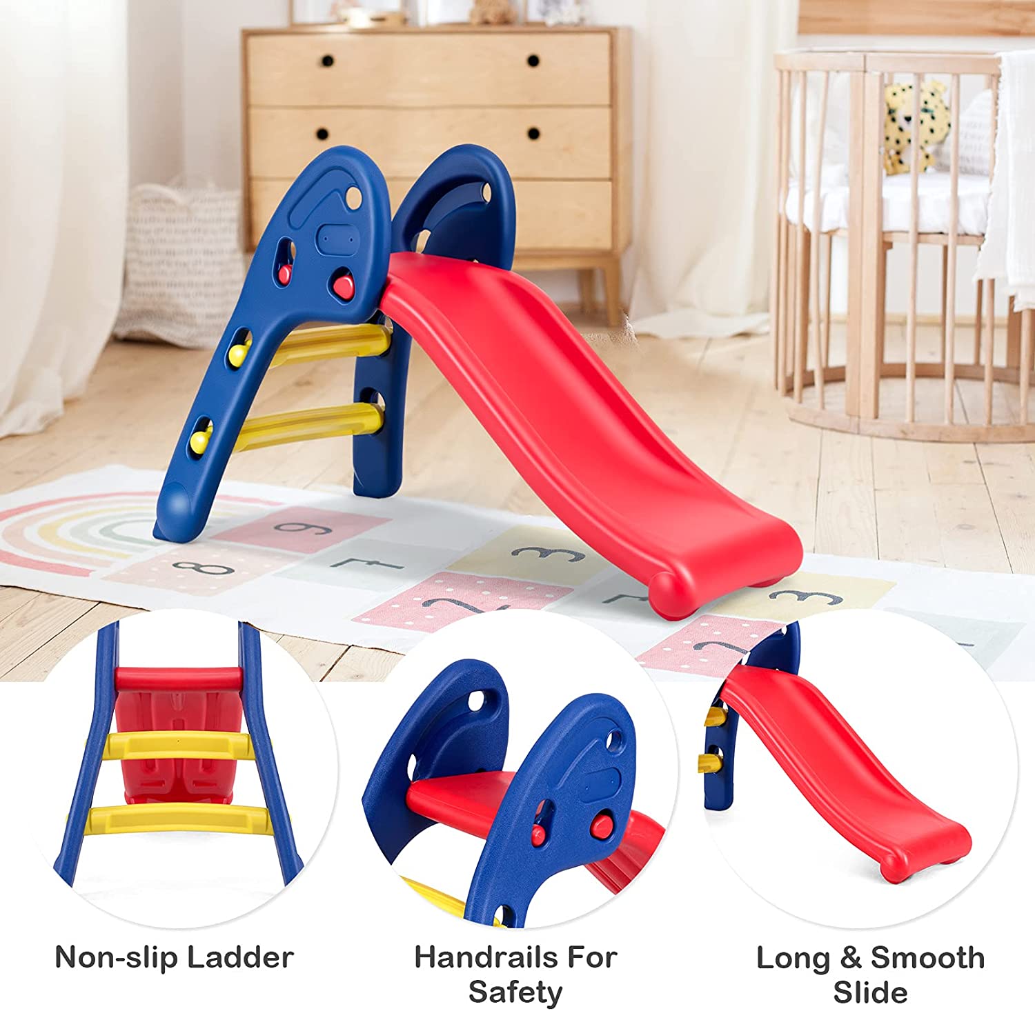 Baby Joy Folding Slide， Indoor First Slide Plastic Play Slide Climber Kids (Ellipse Rail)