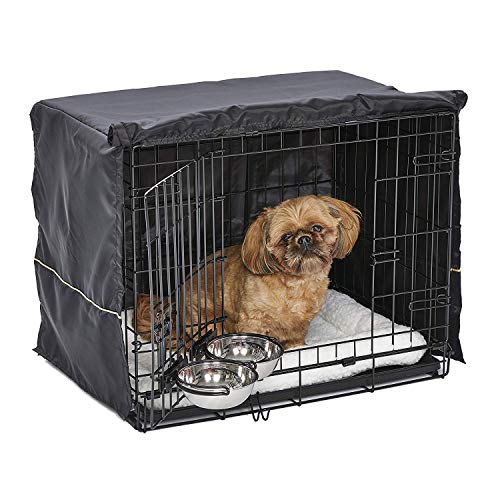 iCrate Dog Crate Starter Kit | 24-Inch Dog Crate Kit Ideal for Small Dog Breeds (weighing 13 - 25 Pounds) || Includes Dog Crate， Pet Bed， 2 Dog Bowls and Dog Crate Cover (Black)