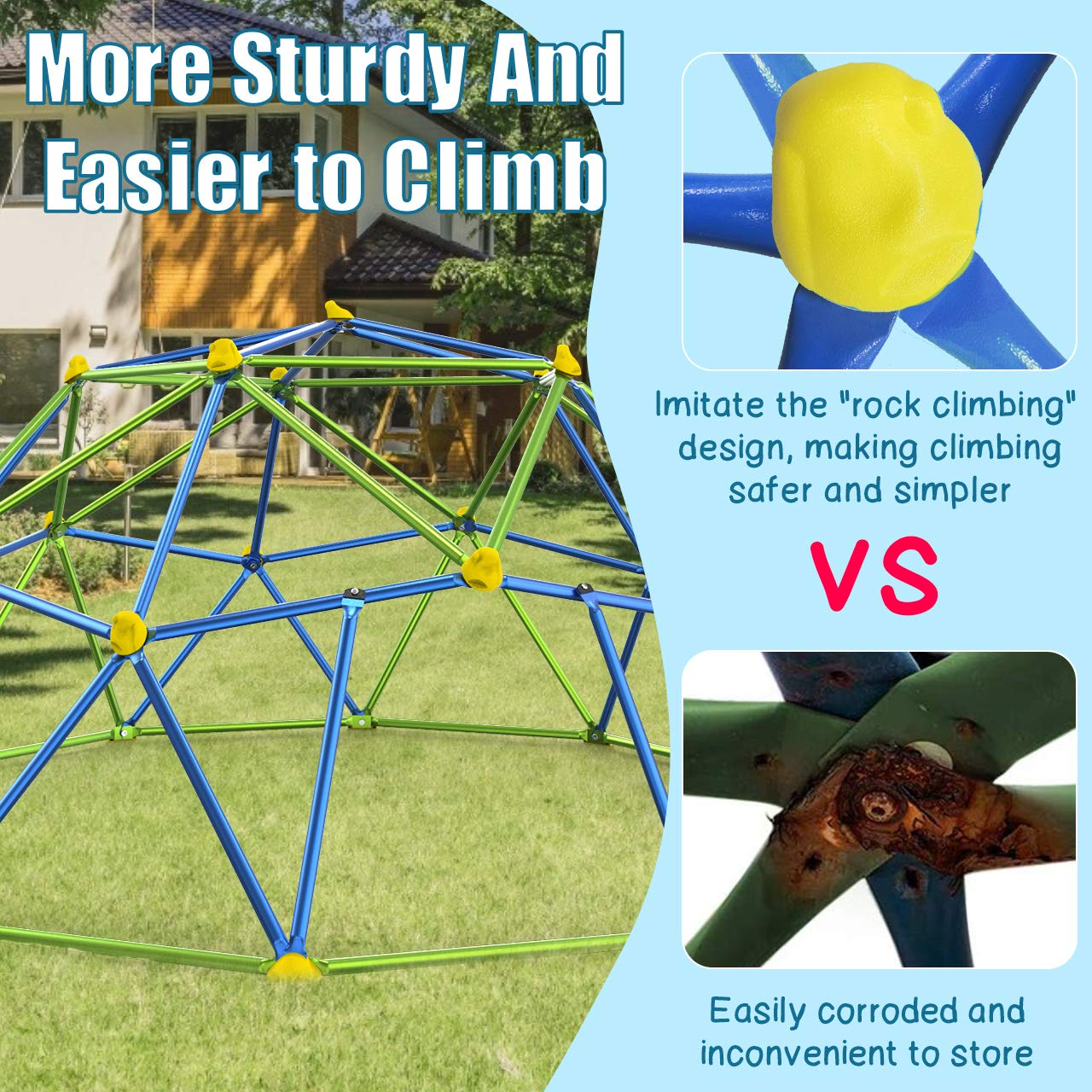GIKPAL Climbing Dome， 10FT Dome Climber with Canopy Monkey Bars for Kids 3 to 10 Outdoor Play Equipment， Supports up to 1000lbs Jungle Gym， Anti-Rust， Easy Assembly， Gift for Kids - Blue+Green