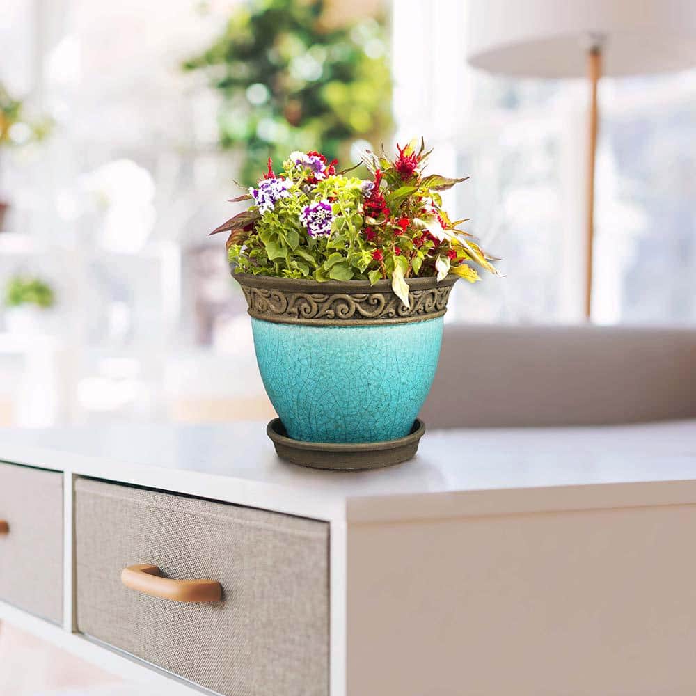 Southern Patio Cadiz Small 8 in. x 6.5 in. Teal Ceramic Indoor 3 Qt. Pot (2-Pack) CRM-030720P2