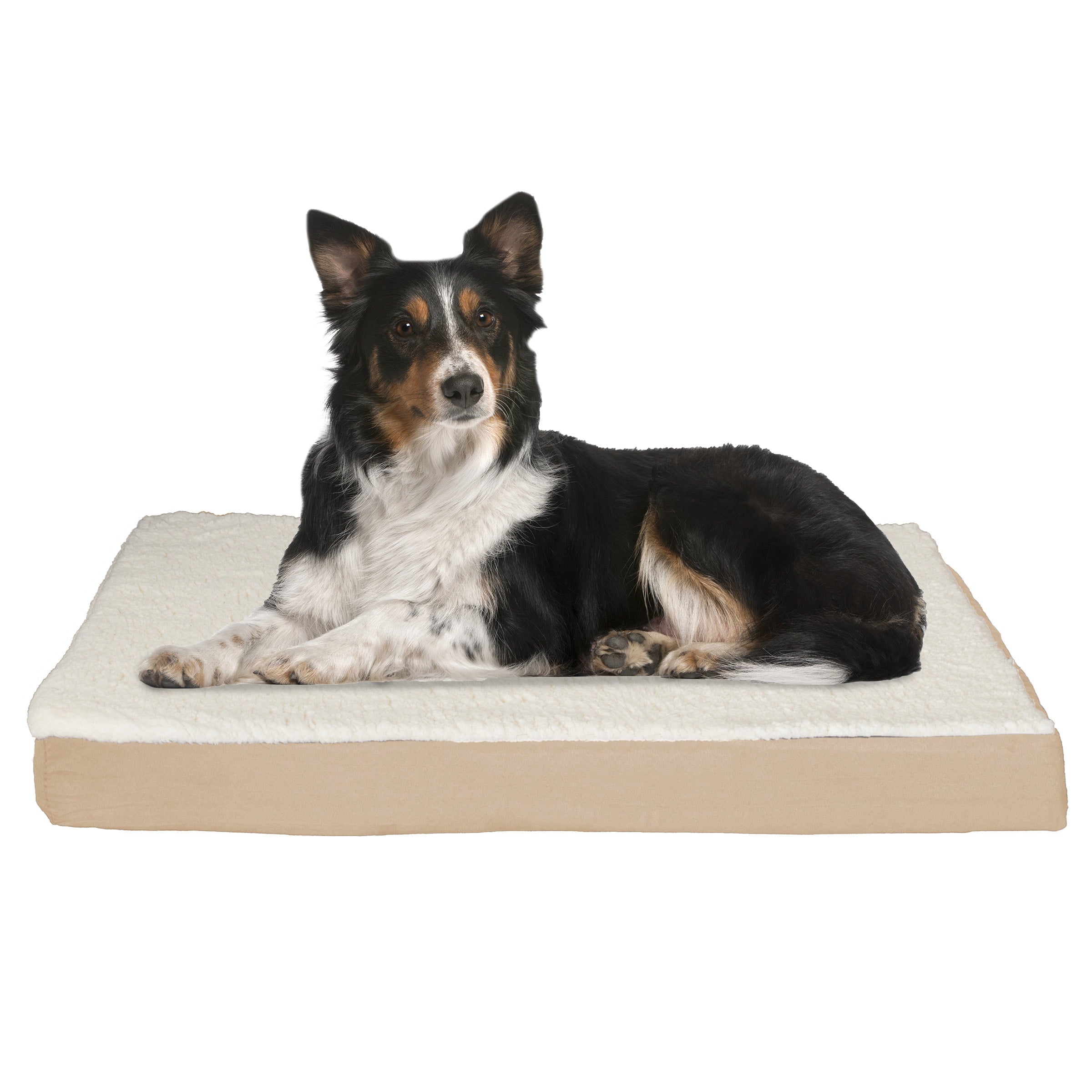 Orthopedic Dog Bed ? 2-Layer Memory Foam Dog Bed with Machine Washable Sherpa Top Cover ? 36x27 Dog Bed for Large Dogs up to 65lbs by PETMAKER (Tan)
