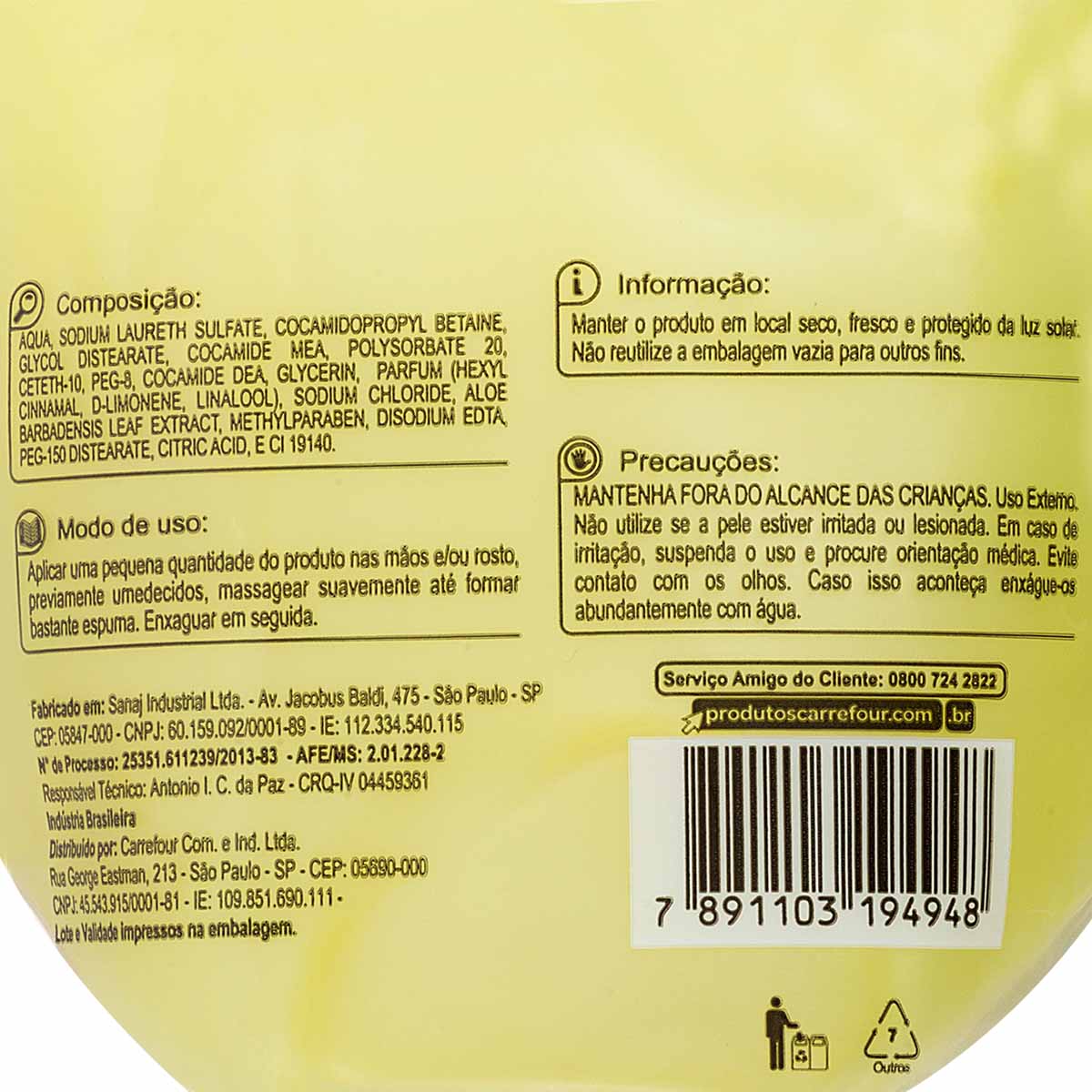 Sabonete Liquido Refil para as Maos e Rosto de Maracuja Carrefour 350ml