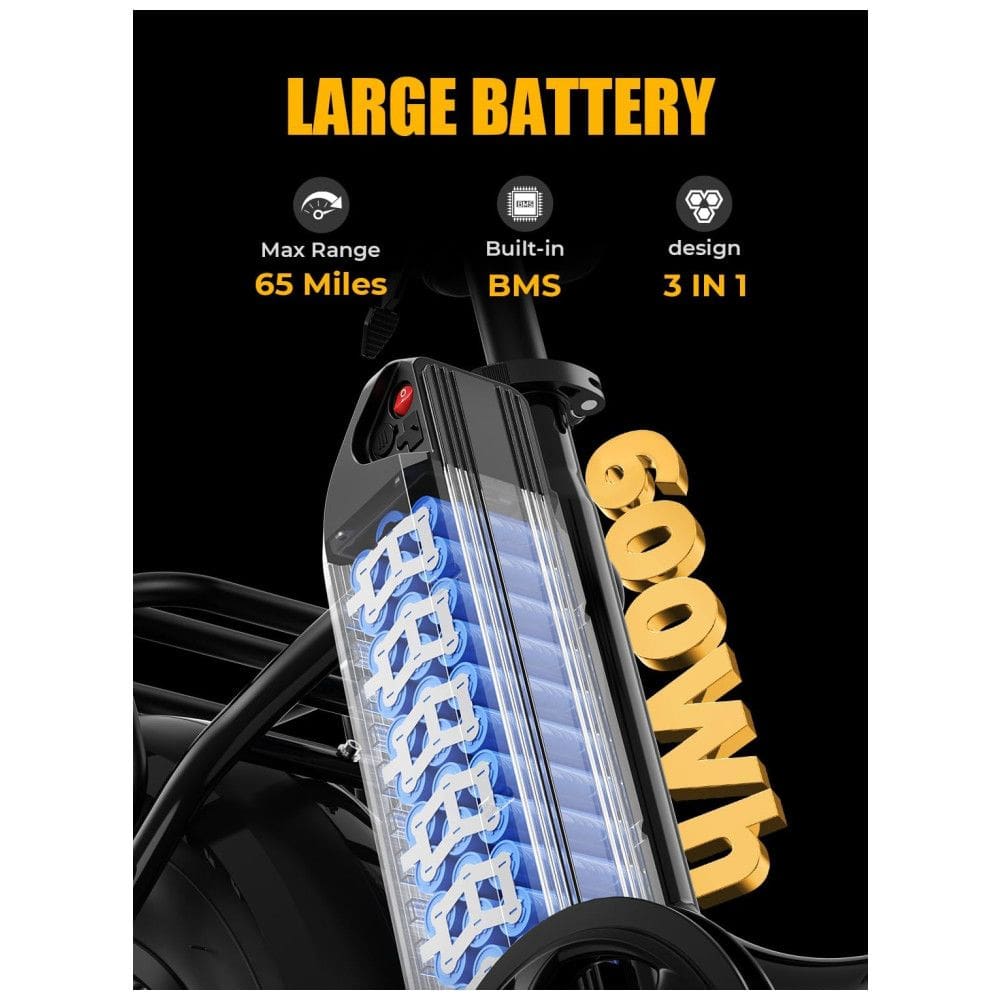 Bicicleta Elétrica Dobrável para Adultos 7 Velocidades até 64km com Amortecedor Duplo, 48V 500W, Heybike, Preta