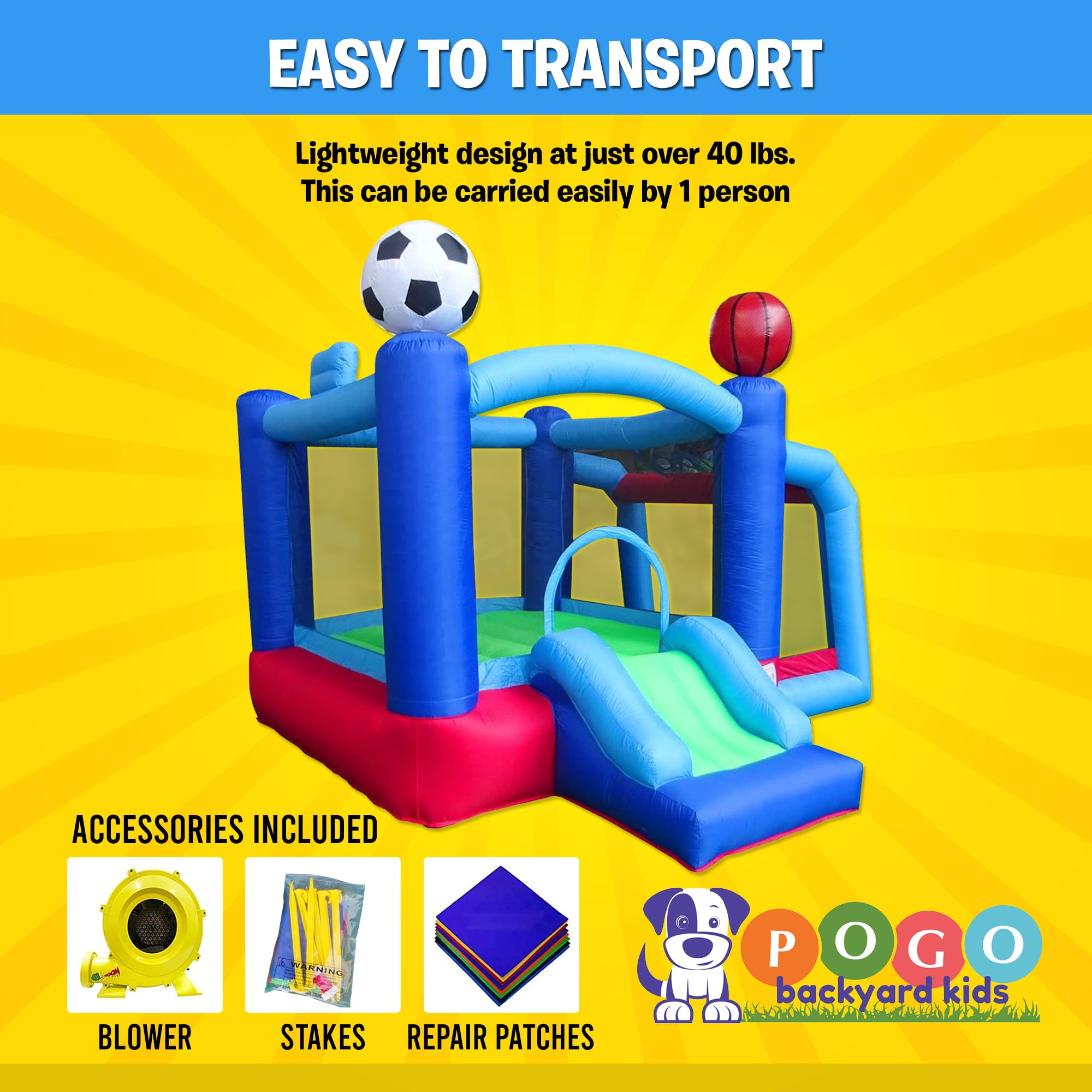 Pogo Bounce House Backyard Kids Sports Arena Inflatable Bounce House with Soccer Goal