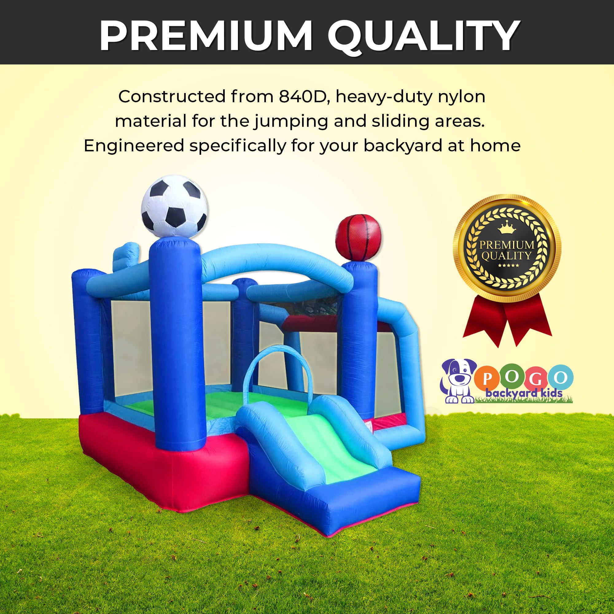 Pogo Bounce House Backyard Kids Sports Arena Inflatable Bounce House with Soccer Goal