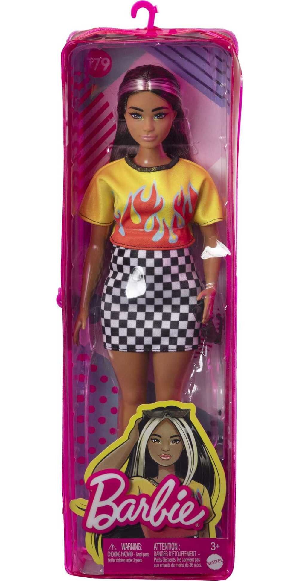 Barbie Fashionistas Doll #179, Curvy with Long Highlighted Hair in Crop Top & Checkered Skirt