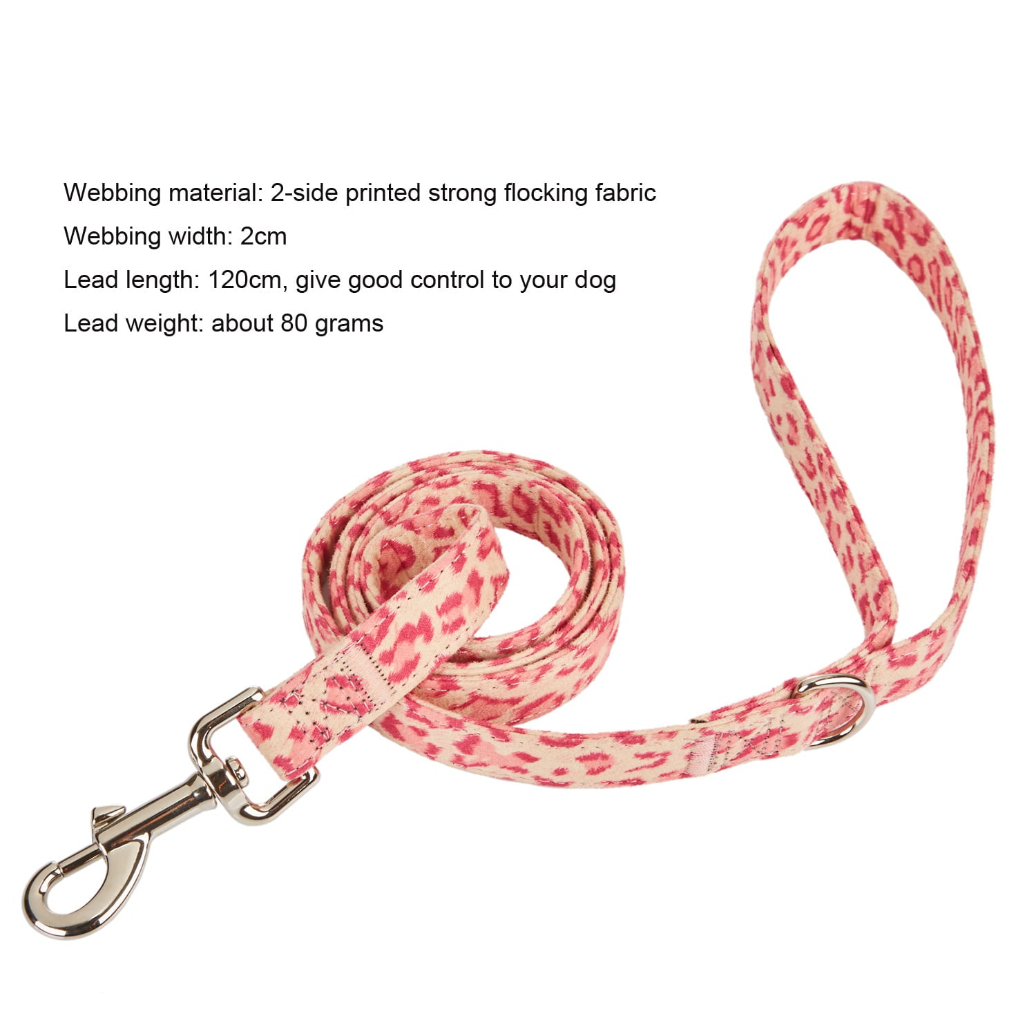 YUDOTE Funky Dog Collar and Leash Set Small Soft Strong Coller Lead Combo with Premium Flocking Fabric for Small Sized Breeds Daily Walking，Pink Leopard Pattern