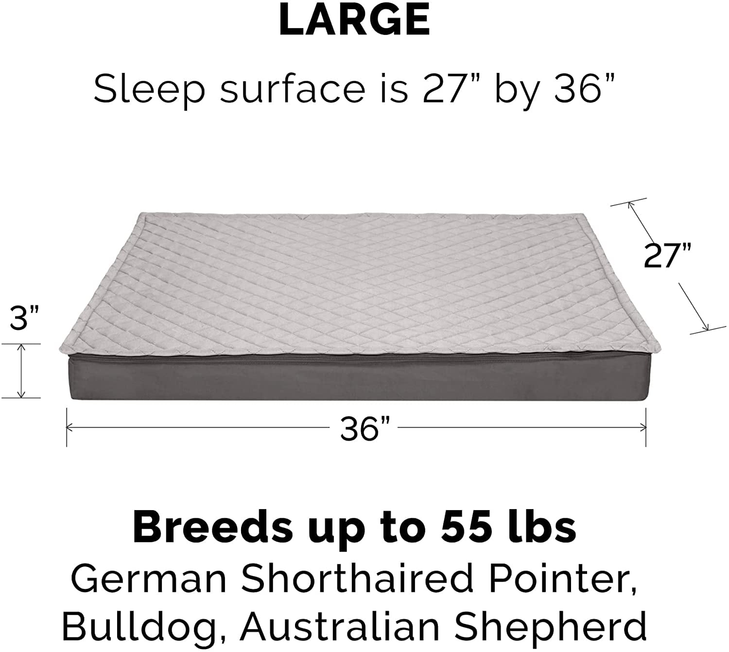 Furhaven Large Orthopedic Dog Bed Water-Resistant Indoor/Outdoor Quilt Top Convertible Mattress w/ Removable Washable Cover - Gray， Large Convertible Quilt Top (Gray) Large Orthopedic Foam