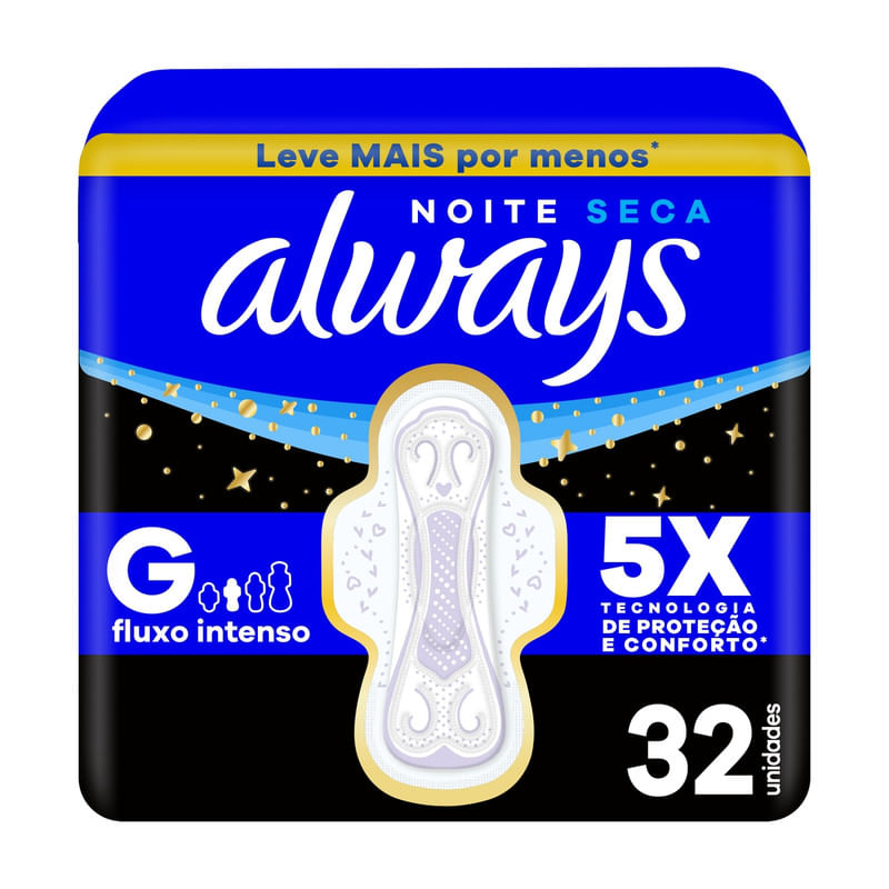 Absorvente Always Noite Seca com Abas 32 Unidades