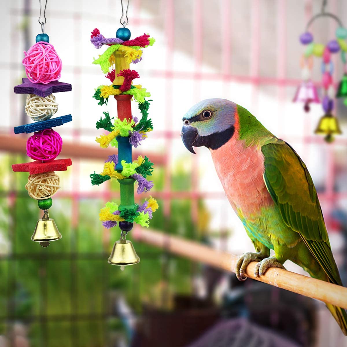 ZITA ELEMENT Bird Toys 8 Pack Parrot Toys for Small Parakeets Cockatiels Conures Finches Swing Chewing Hanging Bell Cage Hammock Toy