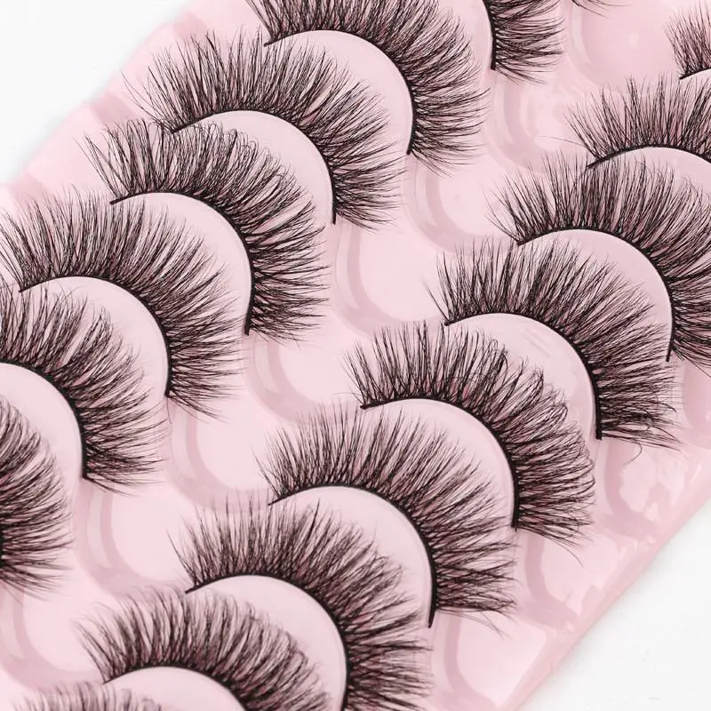 Natural Faux Mink Lashes Wispy Fluffy Curly 7D Effect Fake Eyelashes 10 Pairs Pack