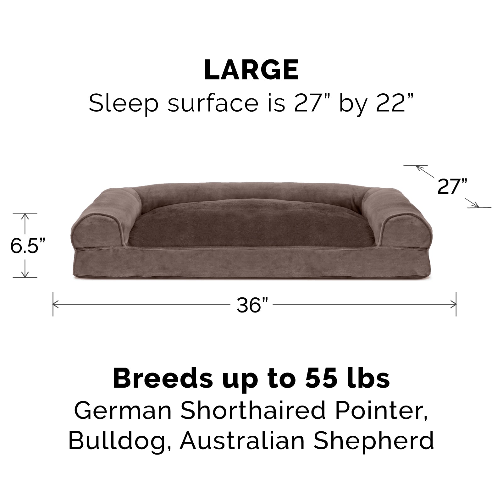 Furhaven Pet Products | Faux Fur and Velvet Pillow Sofa Pet Bed for Dogs and Cats， Driftwood Brown， Large