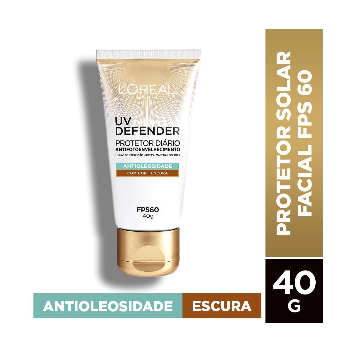 Protetor FPS 60 cor Escura L'oreal Paris UV Defender Antioleosidade
