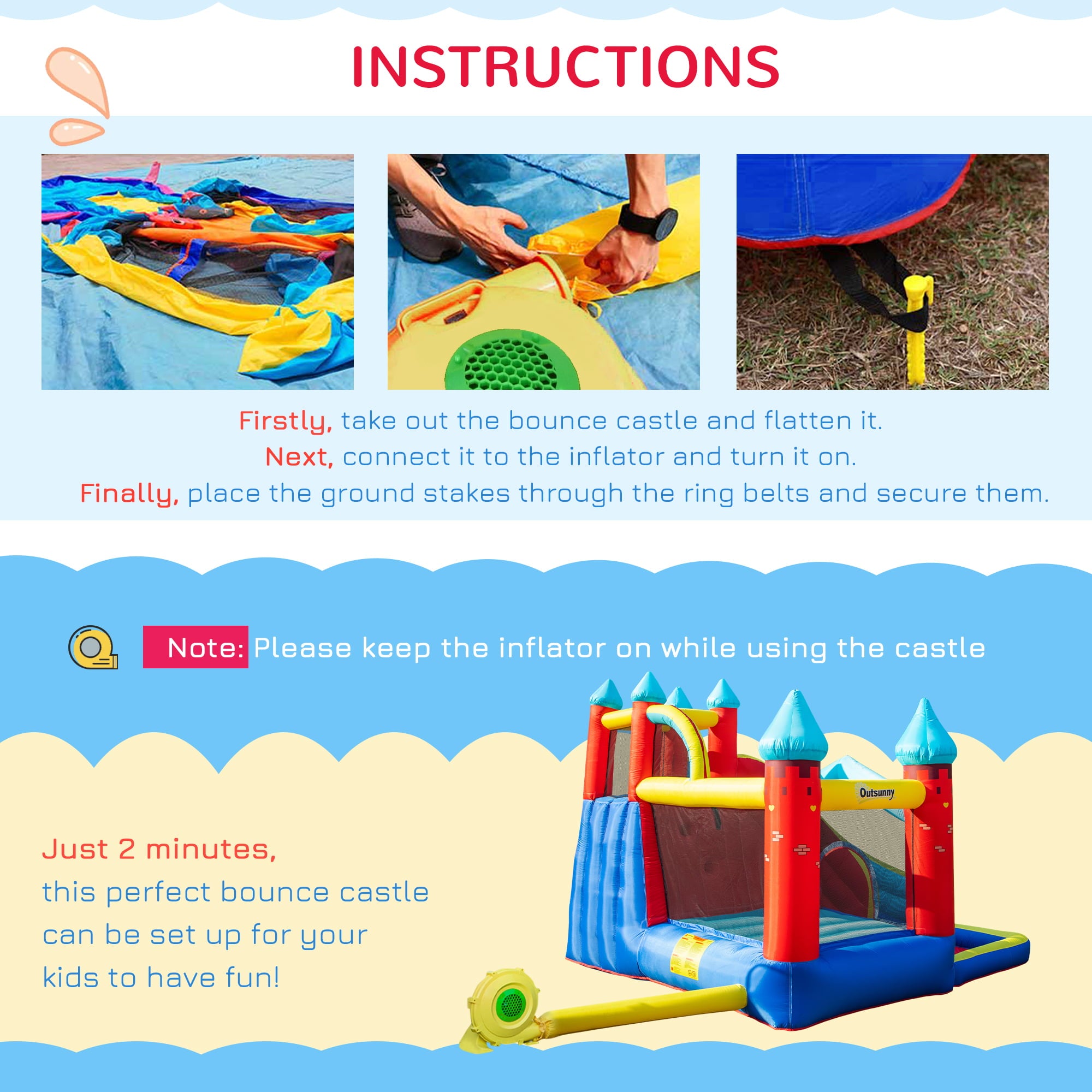 Outsunny 4 in 1 Inflatable Bounce House with Slide， Climbing Wall， and Pool or Ball Pit， Jumping Castle， Four Fun Activities， Water Bounce House for Kids