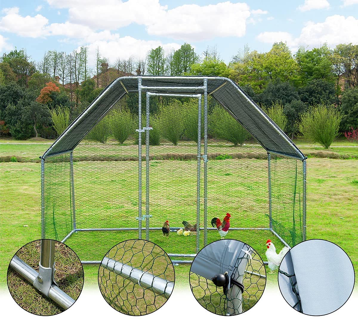 Polar Aurora Large Metal Chicken Coop with Waterproof and Cover