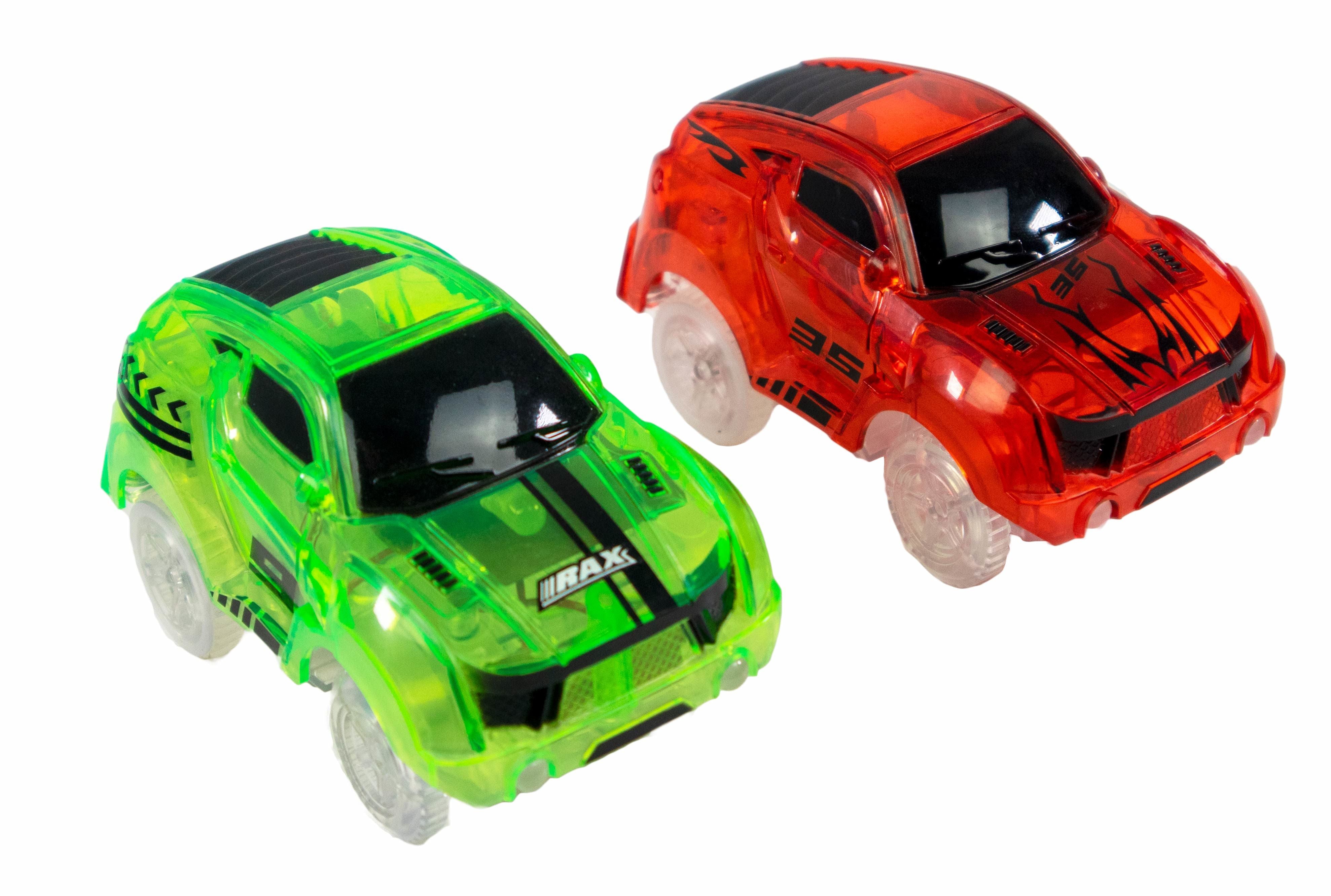 2 Magical Twister Flexible Glow In the Dark Race Car Track Vehicles - New Turbo Race Cars Addon Set