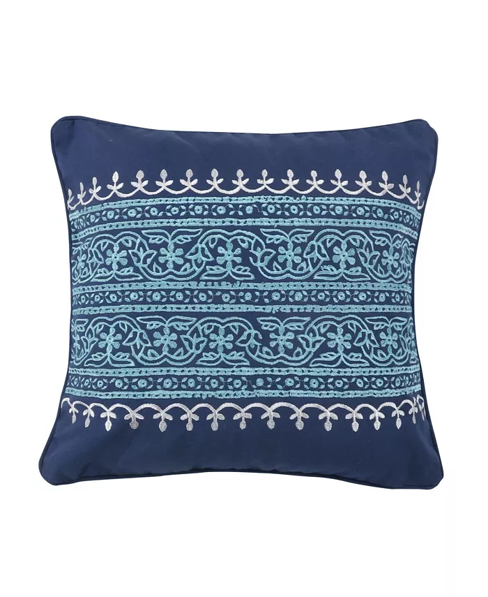 Levtex Chandra Block Print Embroidered Decorative Pillow， 18