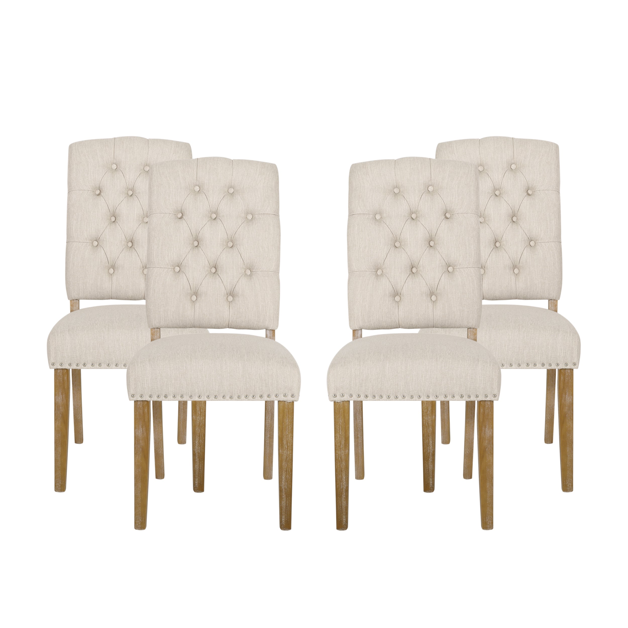 Frances Contemporary Fabric Tufted Dining Chairs with Nailhead Trim, Set of 4