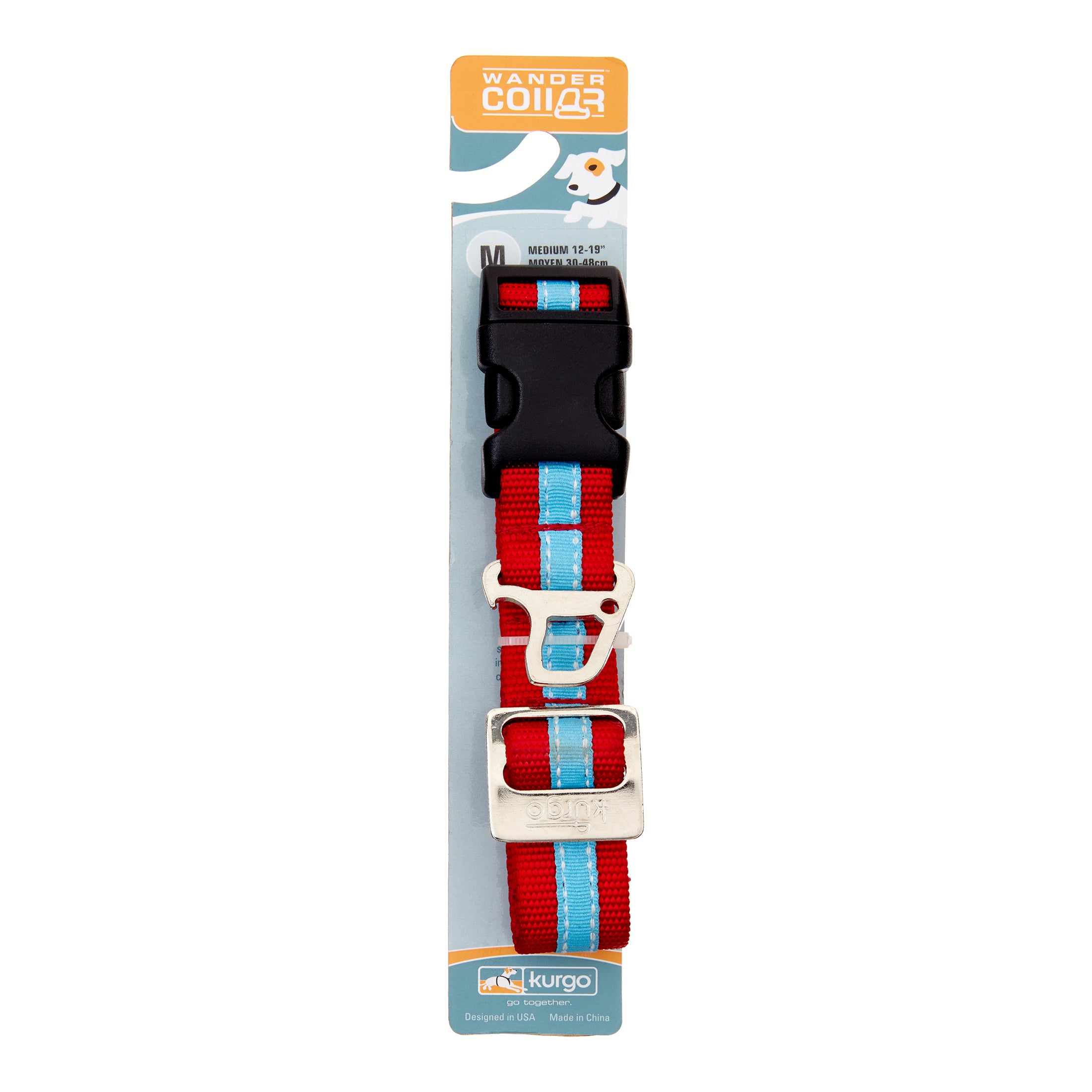 Kurgo Wander Dog Collar， Medium， Red and Blue
