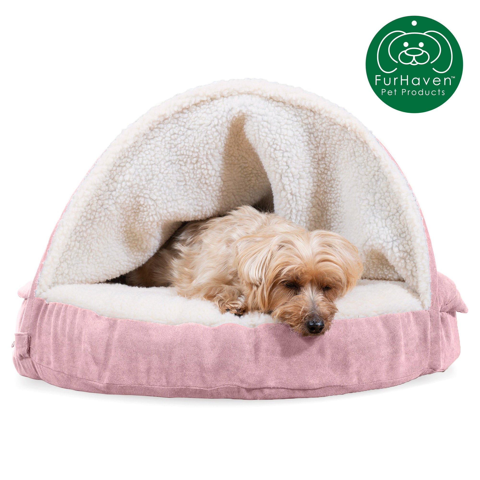 FurHaven | Memory Foam Faux Sheepskin Snuggery Burrow Pet Bed for Dogs and Cats， Pink， 26-Inch