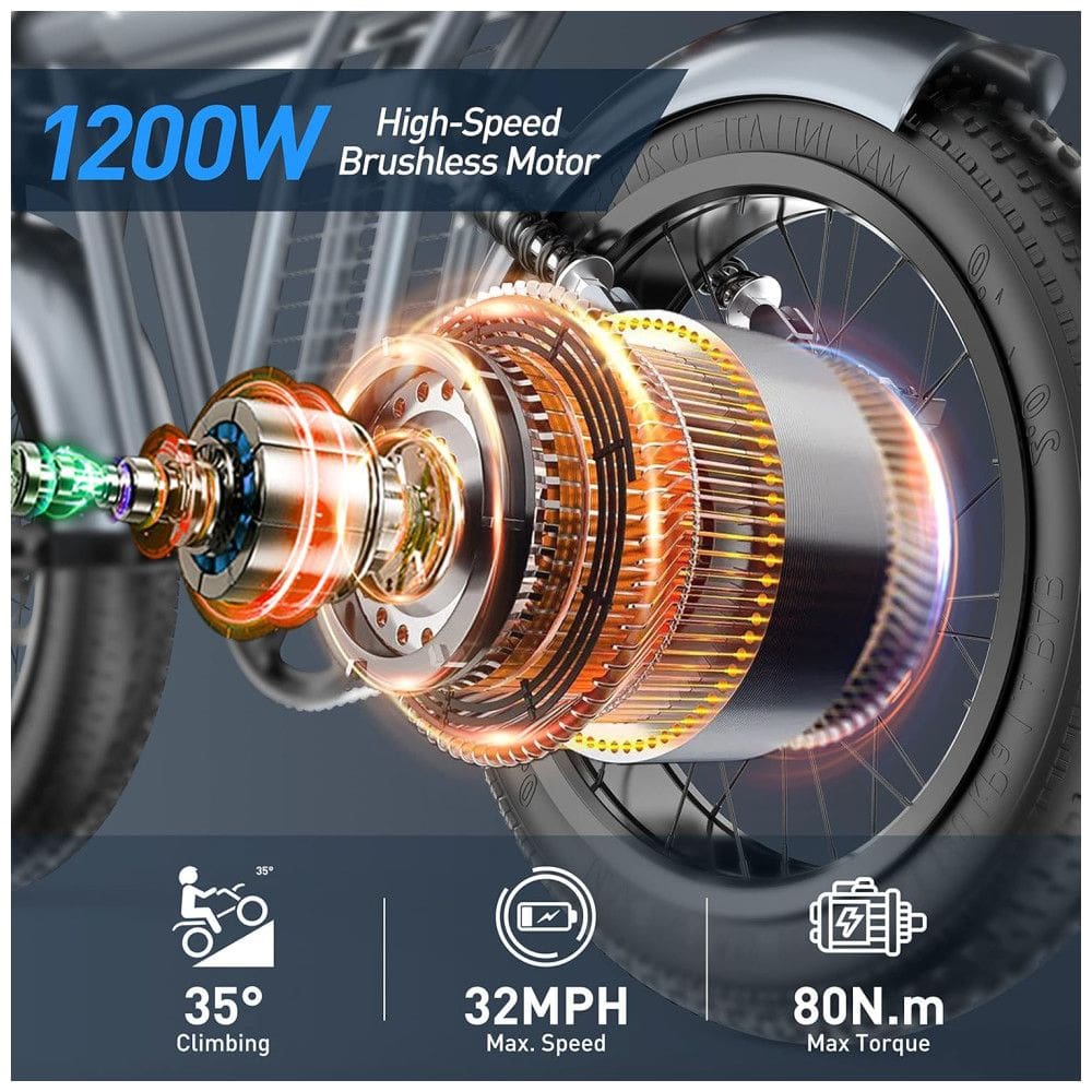 Bicicleta Elétrica para Adultos com Velocidade até 50 km/h, Alcance 128 km, 5 Velocidades, Piscas Dianteiros e Traseiros, 1200W, SMARTRAVEL