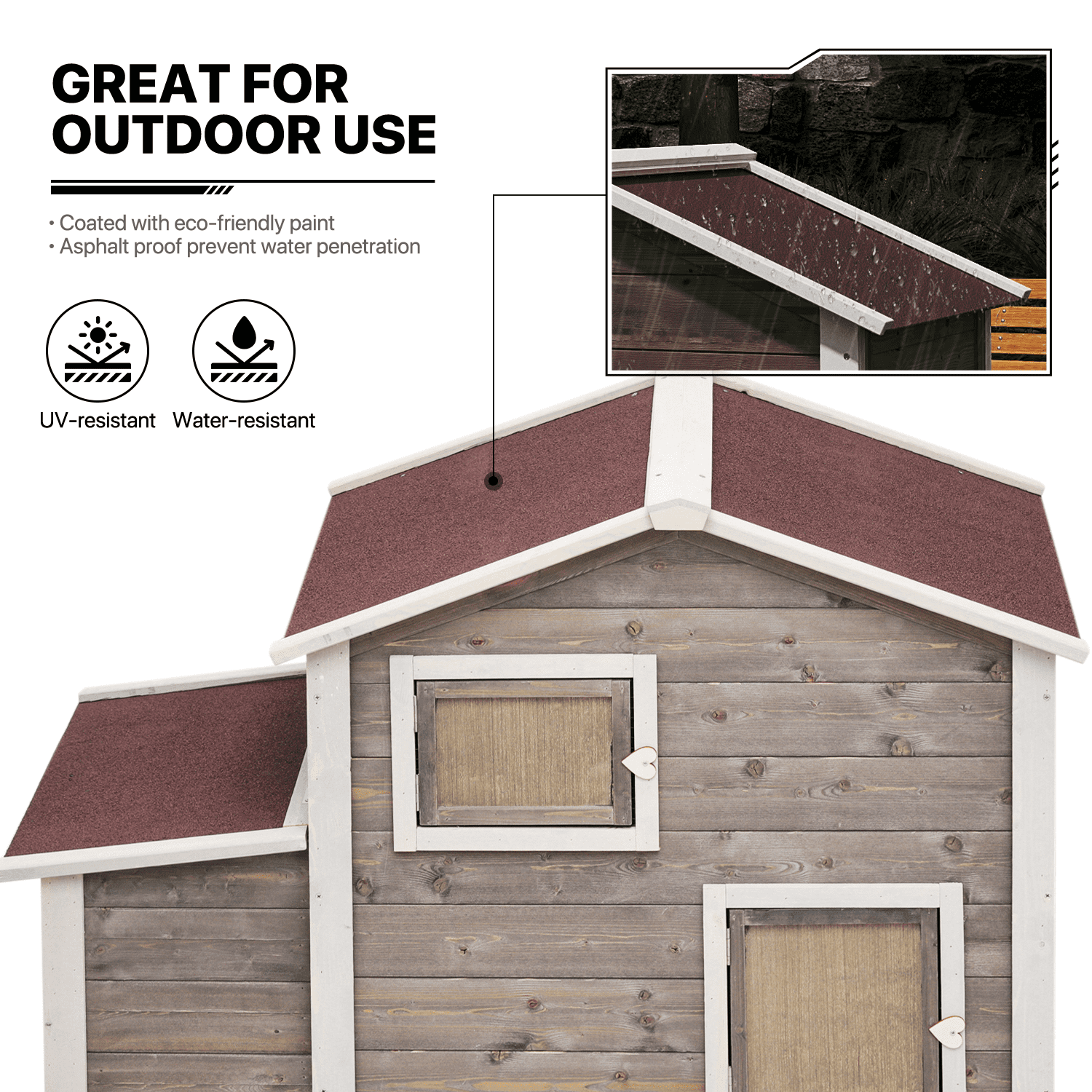 MoNiBloom Outdoor Chicken Coop with Nesting Box， Outdoor Hen House with Slide-Out Tray， Weatherproof Poultry Cage， Rabbit Hutch， Wood Duck House (Natural)