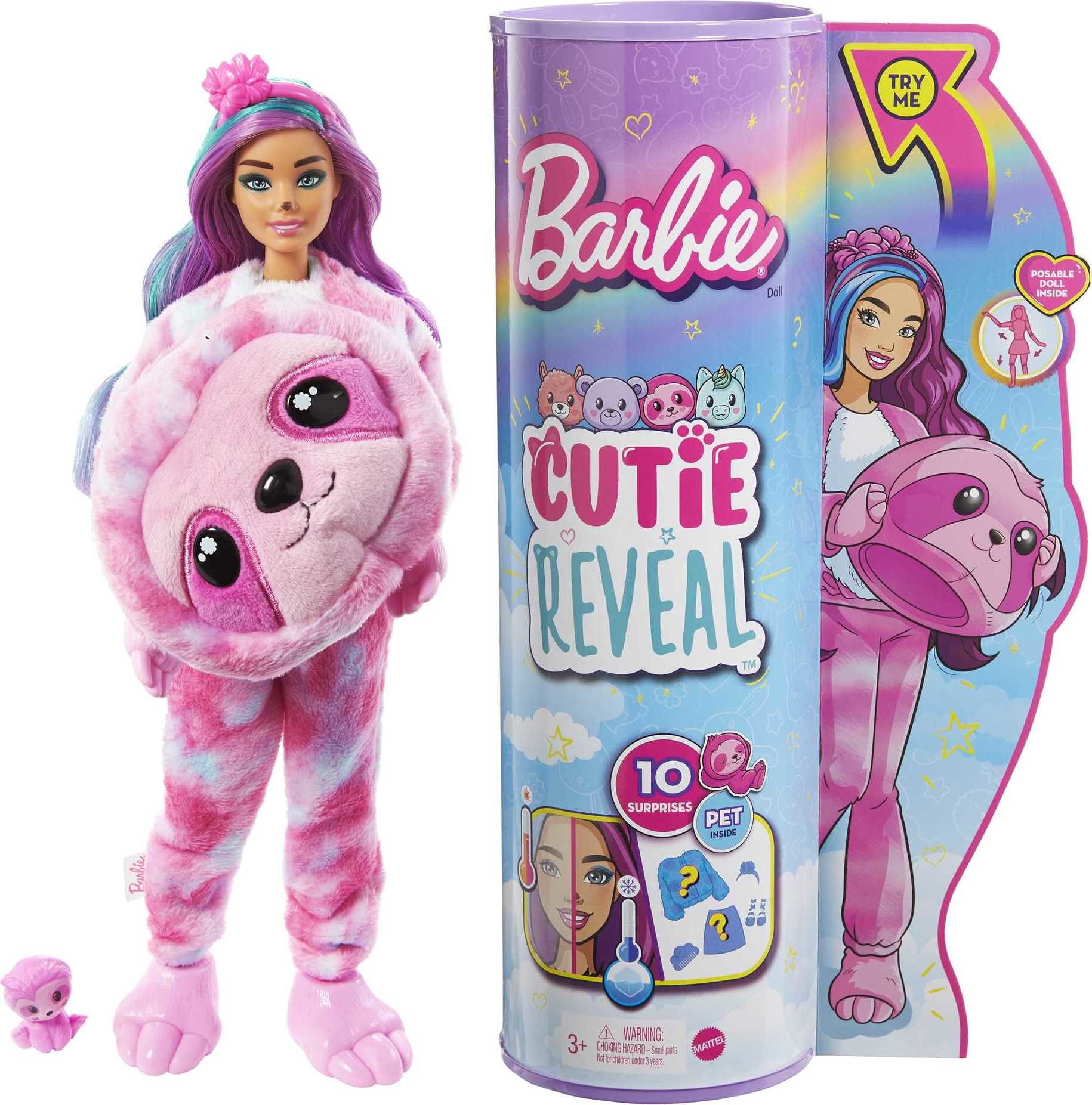 Barbie Cutie Reveal Fantasy Series Fashion Doll with Sloth Plush Costume, Mini Pet & Accessories