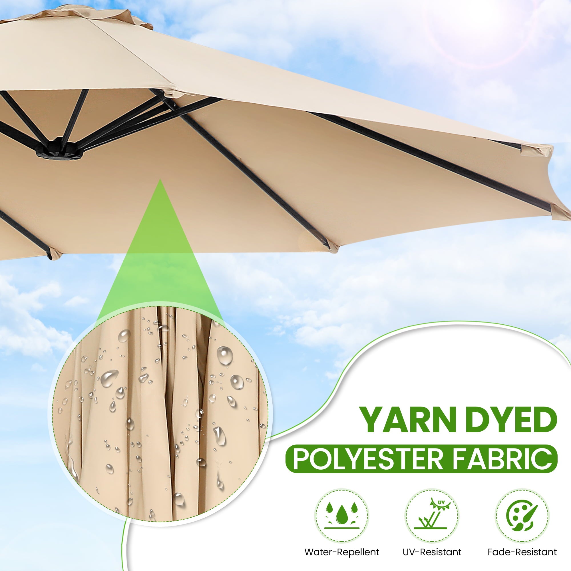 SEJOV 15ft Patio Umbrella with Base Included, Double-Sided Market Umbrella with Crank Large Outdoor Umbrella Rectangular Umbrellas for Patio Table