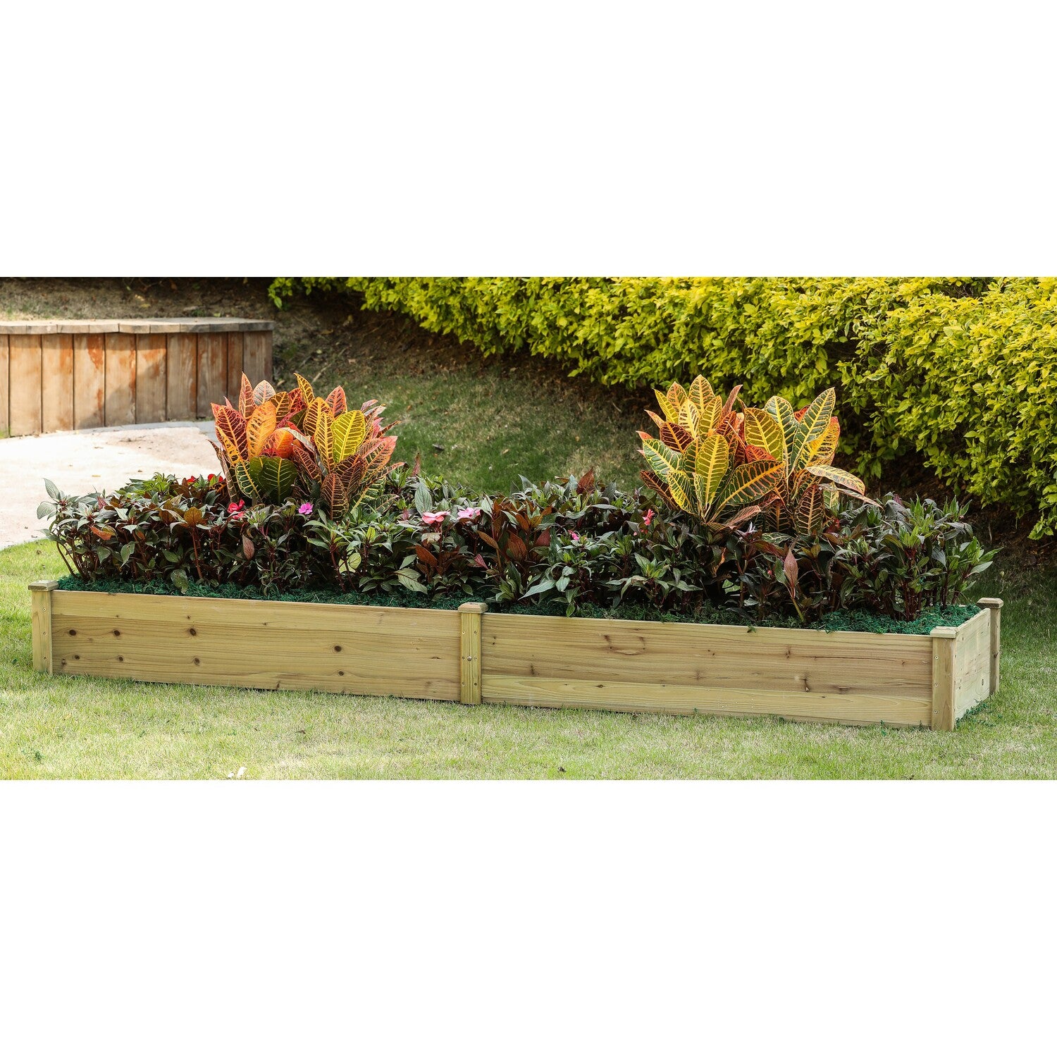 LuxenHome Natural Wood 8 ft x 2 ft Outdoor Vegetable Flower Raised Garden Bed Planter