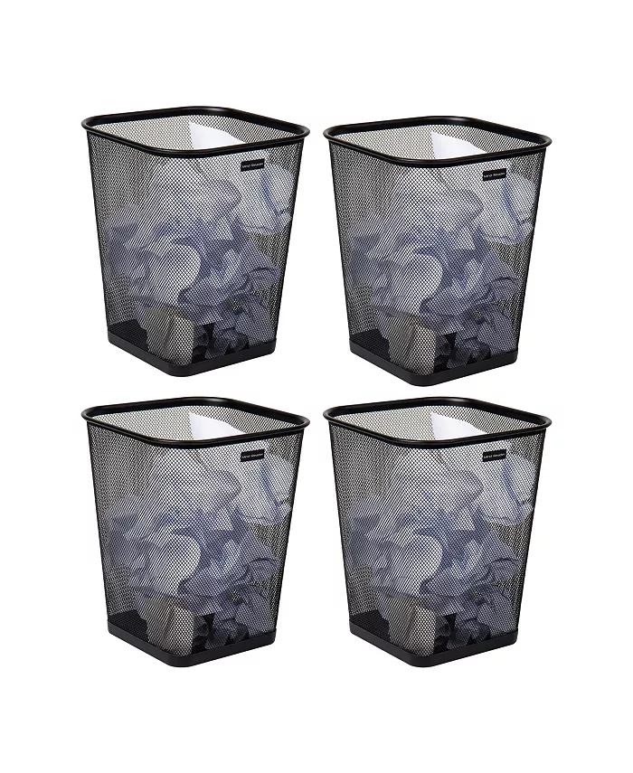 Mind Reader Network Collection， Waste Paper Basket， 5 Gallon Capacity， Reinforced Solid Rim and Base， Metal Mesh， Set of 4