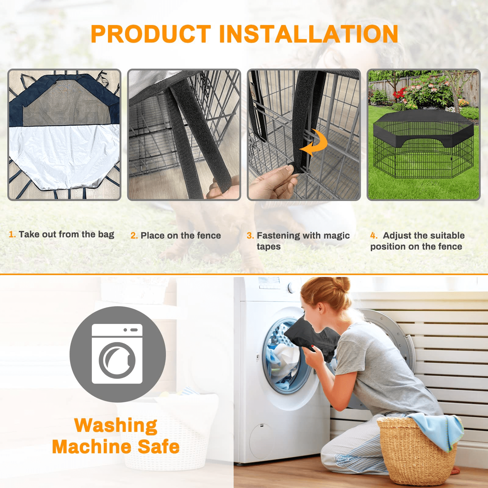 Pet Playpen Cover，24 Inches 8 Panels Dog Playpen Cover for Pets，420D Half Mesh Top Cover for Dog Playpen，Provide Shaded Areas Prevent Escape Outdoor Indoor Dog Pen Cover (Playpen Not Included)