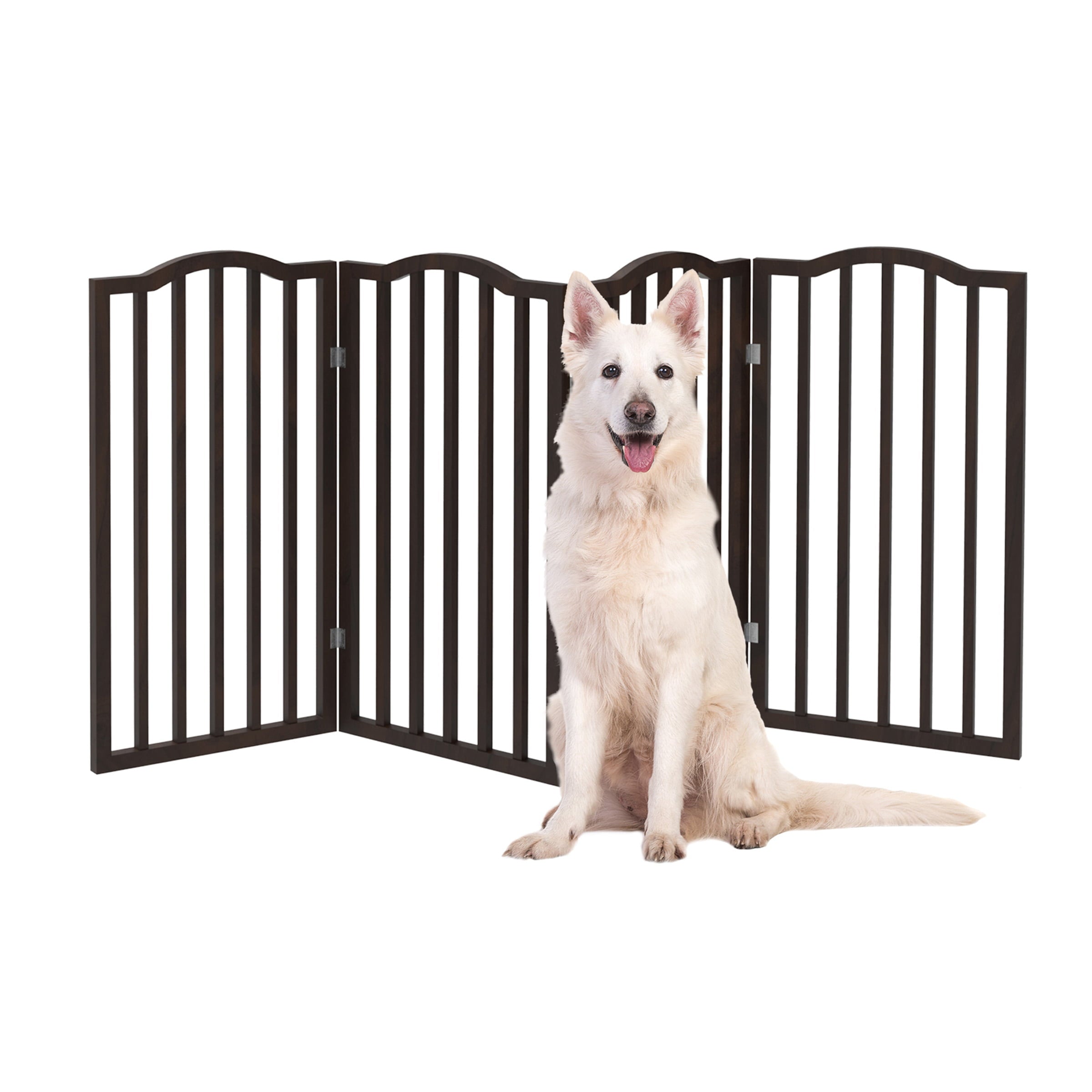 Pet Gate – Dog Gate for Doorways， Stairs or House – Freestanding， Folding， Accordion Style， Wooden Indoor Dog Fence by Petmaker (72x32， Brown)
