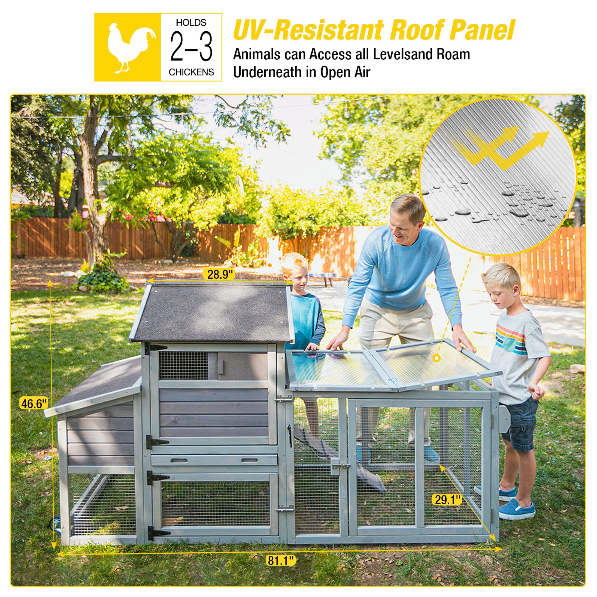 Morgete Wood Chicken Coop with Wheels Large Hen House for 4 Chickens