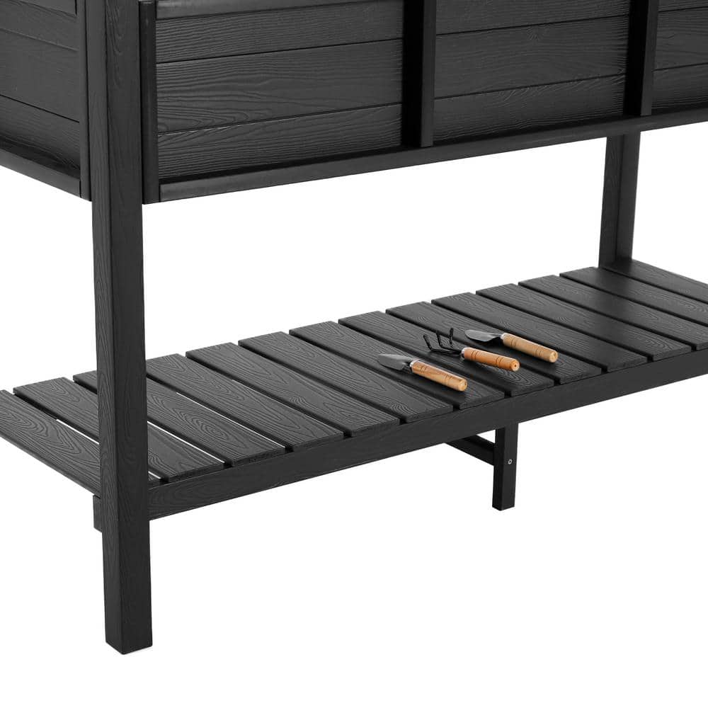 LUE BONA 48in.x18in.x30in.Raised Planter Boxes， Elevated Plastic Garden Bed Stand for Backyard， Patio， Balcony-Black DPTHD230022-7