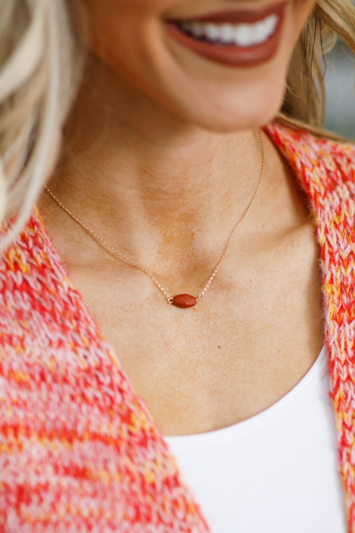 Gold and Red Stone Pendant Necklace