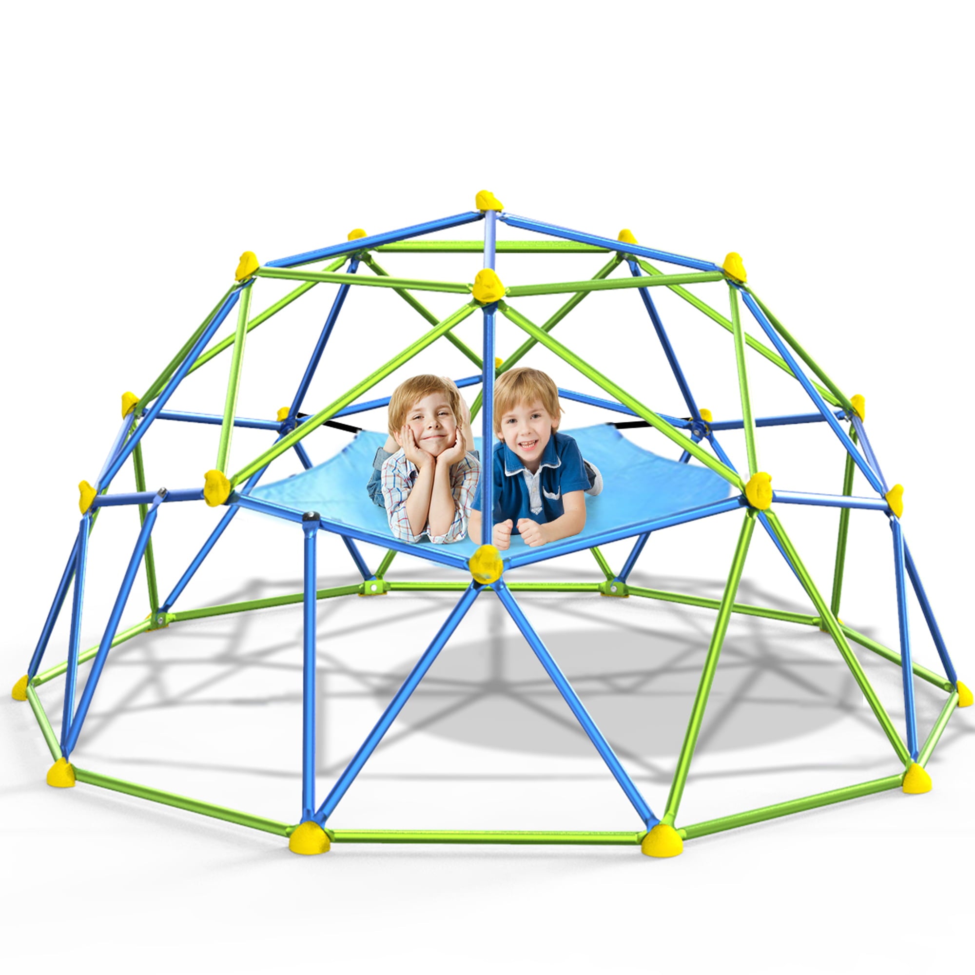 GIKPAL J ungle Gym， 10FT Dome Climber with Canopy for Kids 3 to 10 Outdoor Play Center， Supporting 1000lbs Rugged and Interesting Dome Climber Playground Equipment， Blue+Green