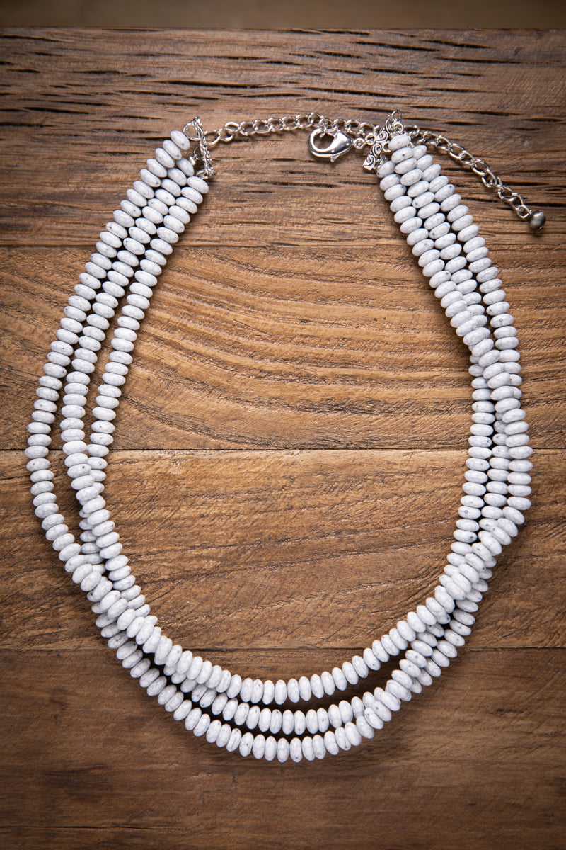Grey Triple Strand Beaded Choker Necklace