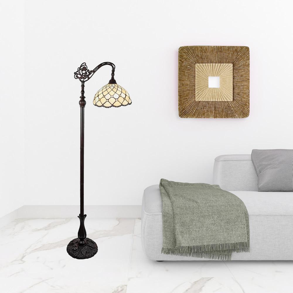 HomeRoots 478081 62 in. Traditional Shaped Floor Lamp with White Stained Glass Bowl Shade, Brown